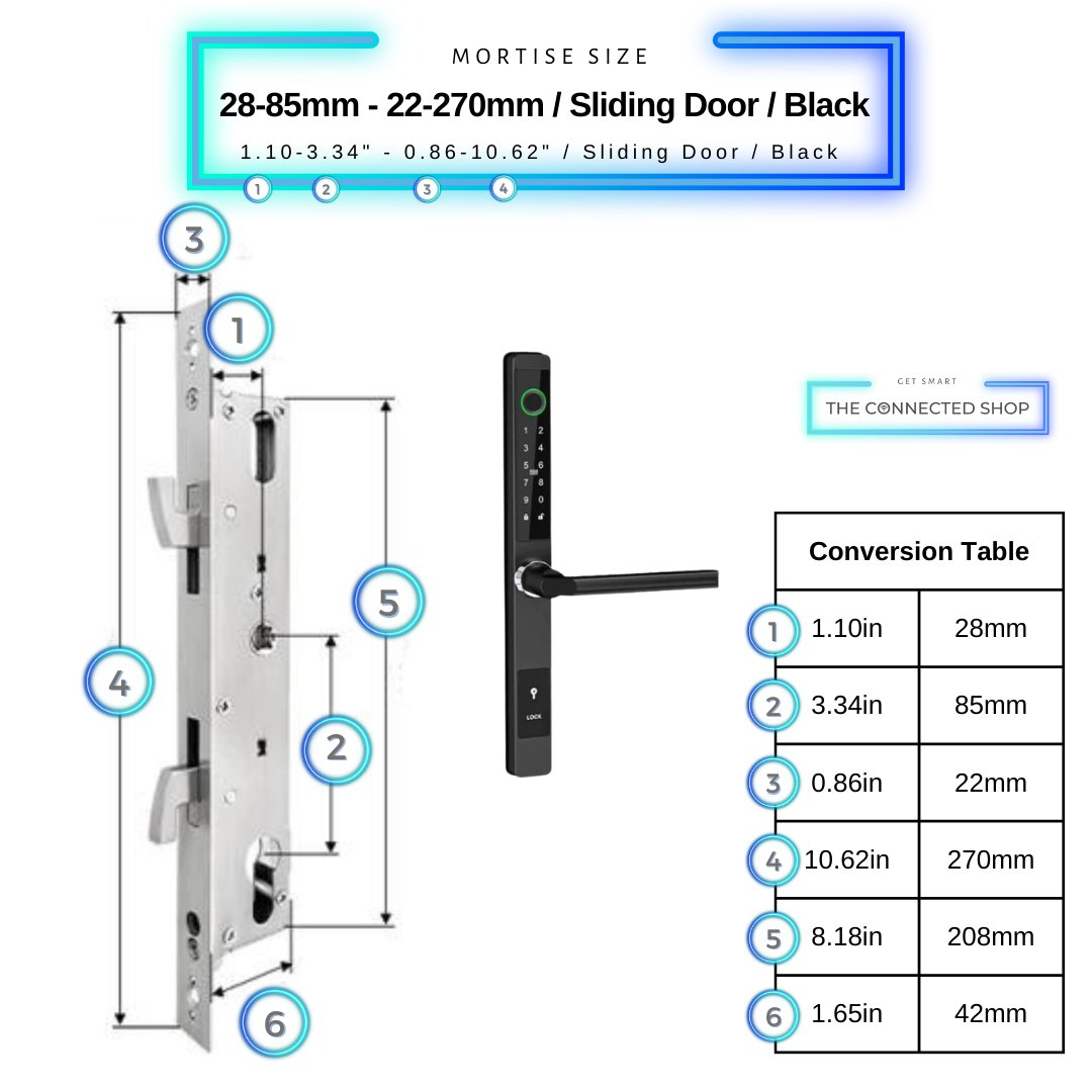 Sliding Door Smart Door Lock - 28-85mm (22x270mm) Sliding Door - Black - No WiFi Gateway