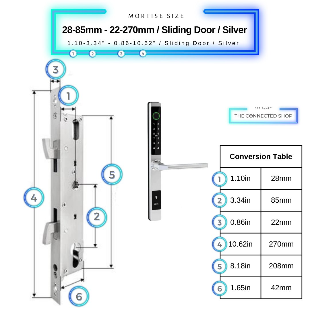 Sliding Door Smart Door Lock - 28-85mm (22x270mm) Sliding Door - Silver - No WiFi Gateway