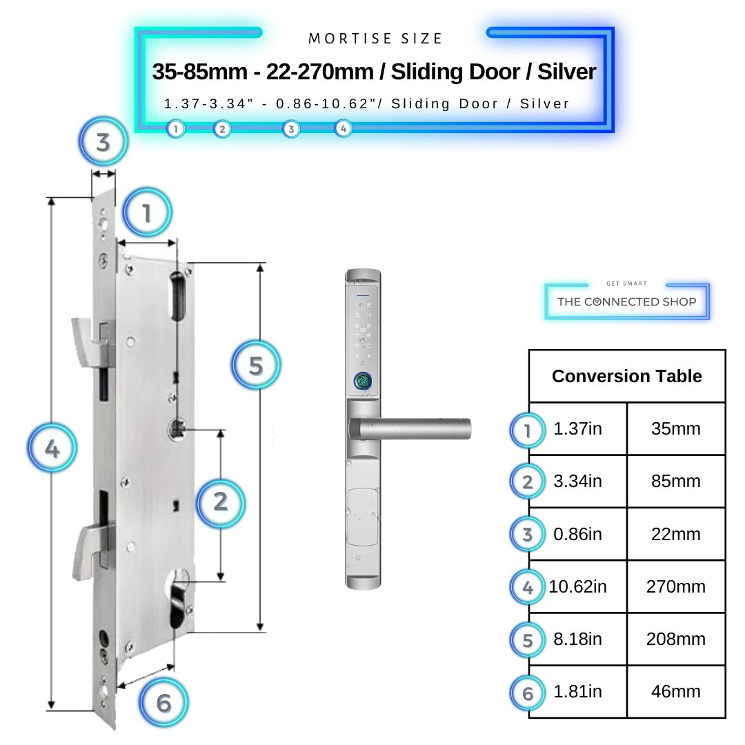 Sliding Door Smart Lock - 35-85mm (22x270mm) Sliding Door - Silver - Without Gateway