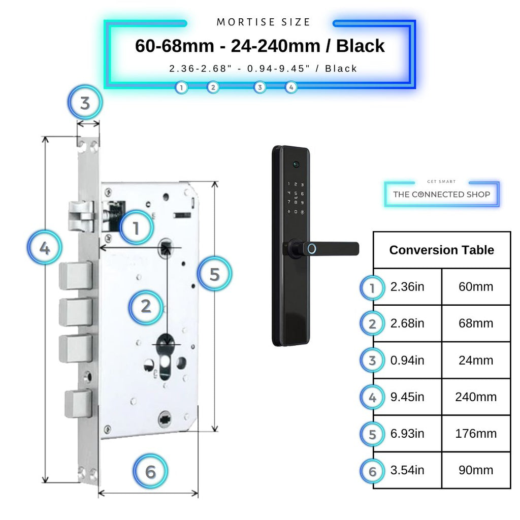 Smart Door Lock Camera - Black - 60-68mm (24x240mm) -