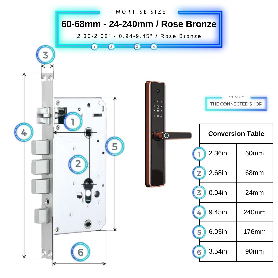 Smart Door Lock Camera - Rose Bronze - 60-68mm (24x240mm) -