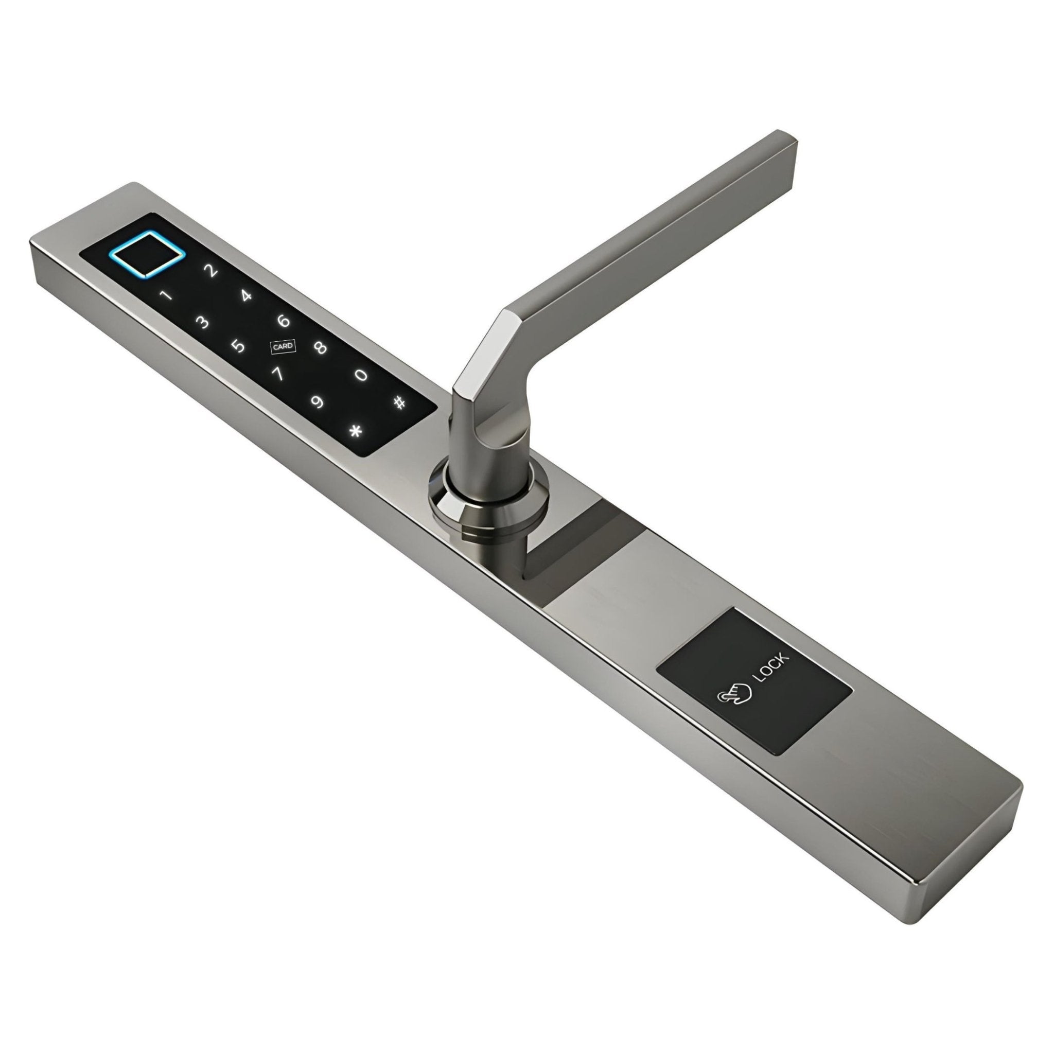 Smart_Door_Lock_Sleek_silver_angle_Fingerprint_Door_Lock_Mobile_App_Smart_Door_Lock_and_Fingerprint_Smart_Lock 2